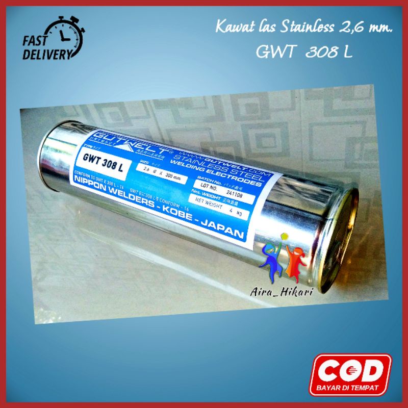 Kawat las Stainless Gutwelt GWT 308 L  2.6 x 300 mm.  isi 4 kg