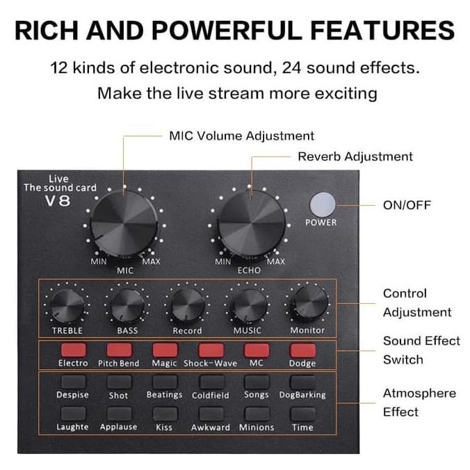 V8 SOUNDCARD AUDIO BONKYO UNTUK HP PC MAC LIVE BROADCAST KARAOKE