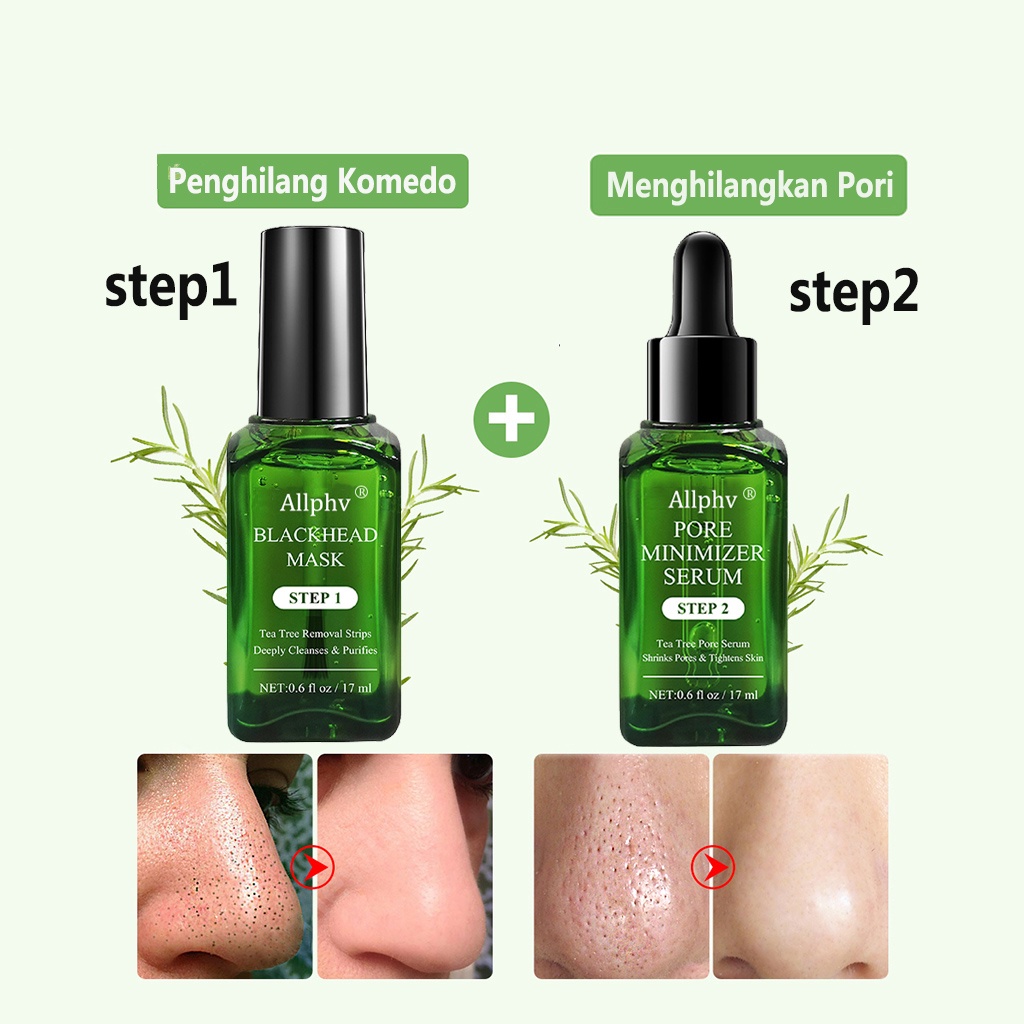 【 BPOM】Allphv penghilang komedo hidung / pengangkat komedo ampuh / pembersih komedo hidung dan wajah STEP-1&amp; STEP-2 Pore Serum Masker Komedo blackhead remover Mask 17ML