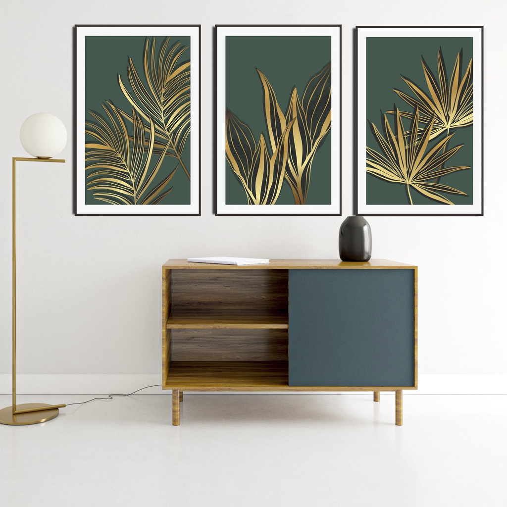 HIASAN DINDING DAUN GOLD (20X30CM) ABSTRAK RUANG TAMU  WALL DECOR PAJANGAN DINDING POSTER KAYU DAUN GOLD EMAS