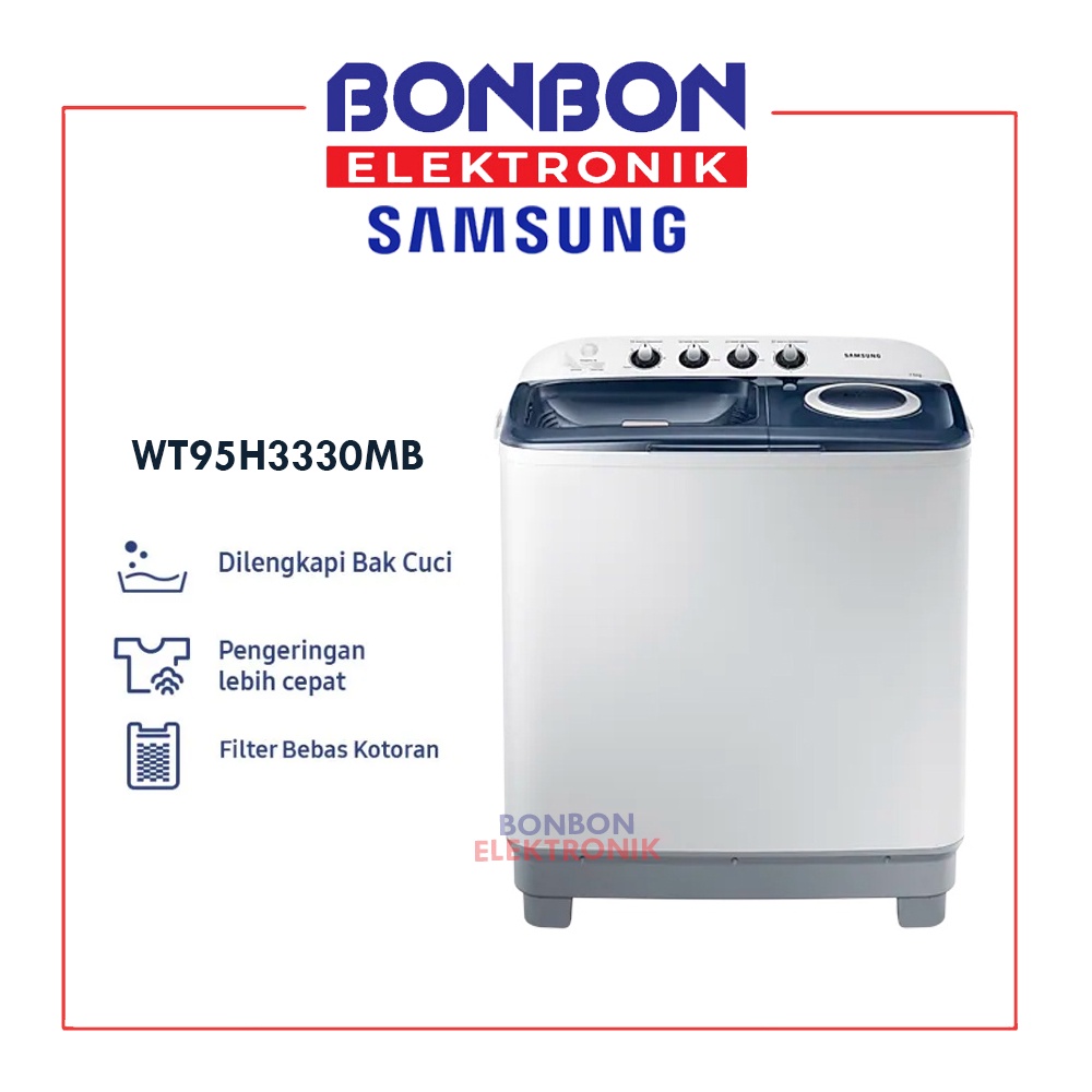 Samsung Mesin Cuci 2 Tabung 9.5kg WT95H3330MB Dynamic Pulsator 9.5 kg