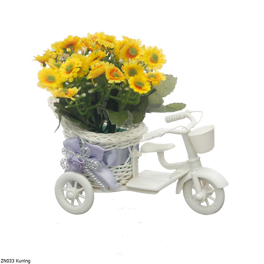 Bunga Plastik Zinnia Pot Sepeda ZN03-Kuning