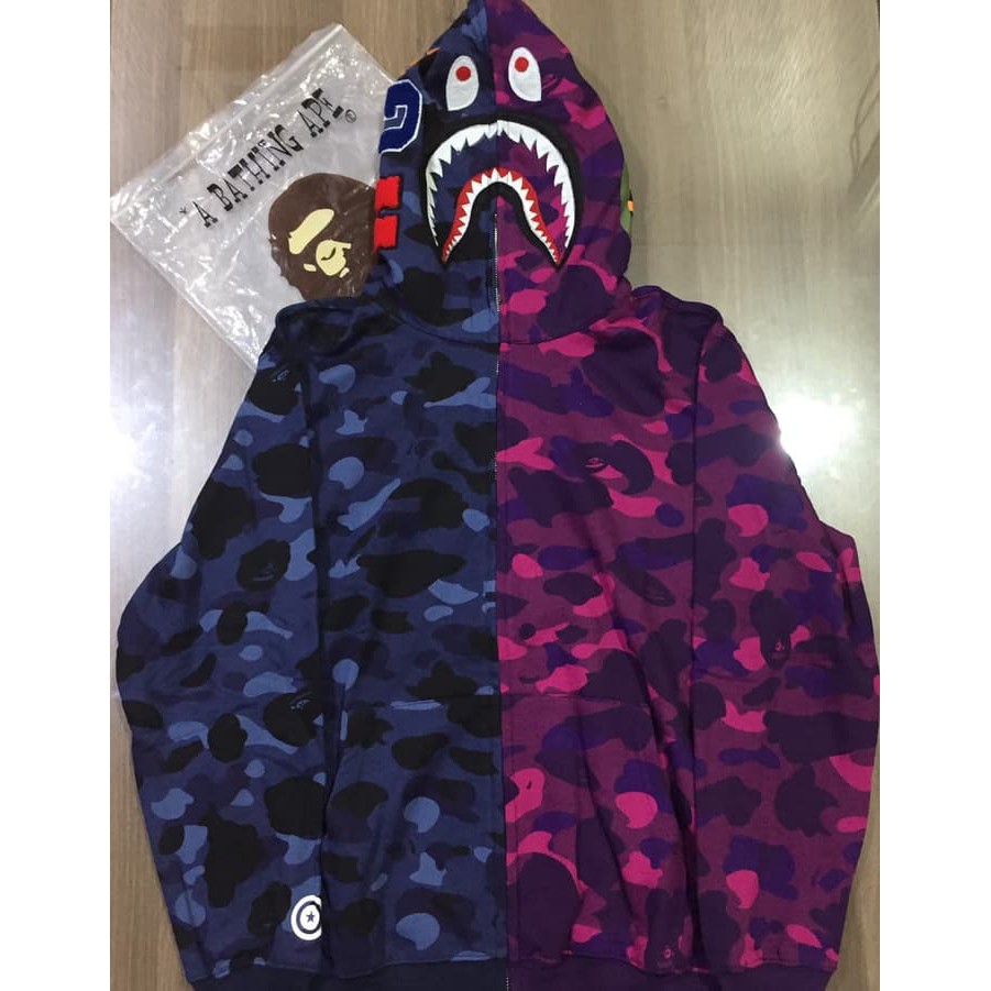 HOODIE JAKET BAPE A BATHING APE SHARK DUAL UNGU BIRU CAMO SUPER MIRROR 1:1 ORIGINAL