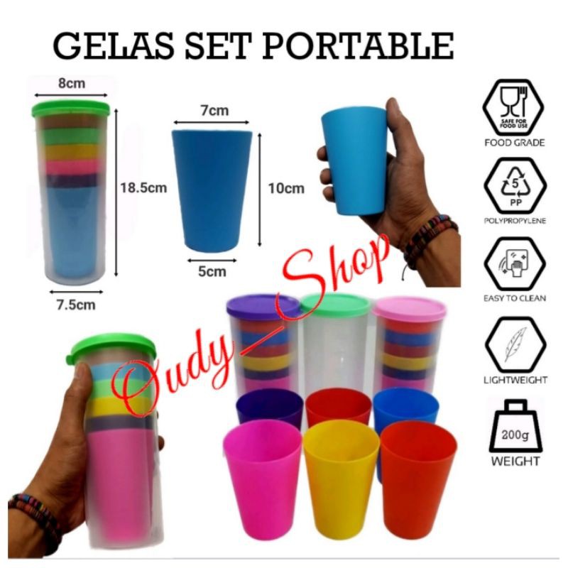 1 Set Gelas Susun Camping Isi 6 pcs Warna Gelas Portable