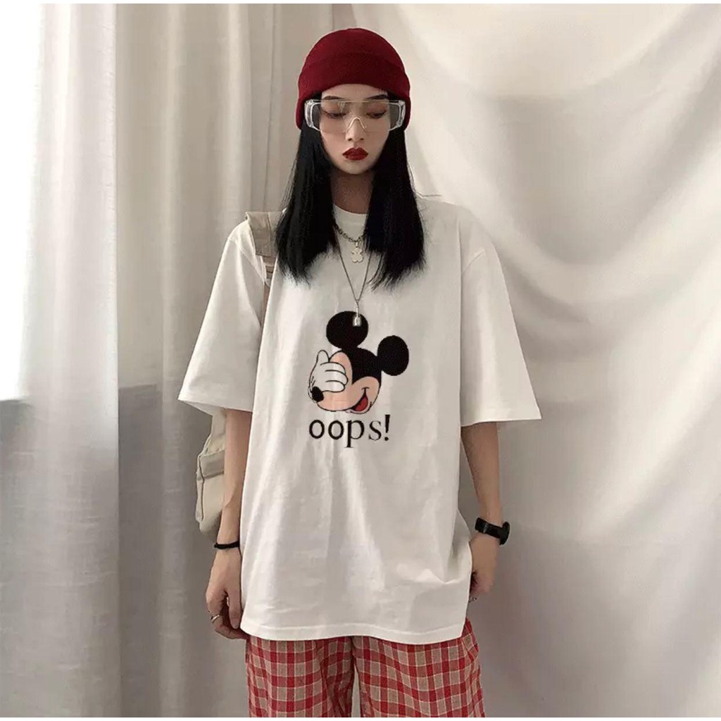 Oversize Tee Tshirt Model Longgar Untuk Wanita Motif Mickey Mouse OOPS