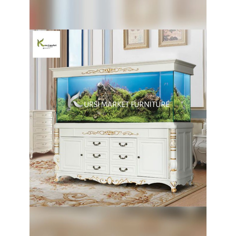 kabinet lemari aquarium ikan arwana mewah tempat awuarium ikan hias bahan kayu jati asli jepara