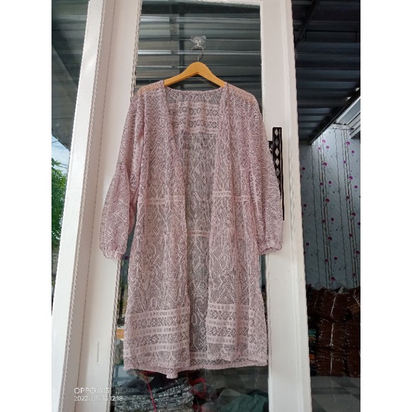 Kardigan brukat/promo long outer brukat/outer cardy wanita-Nutell pink