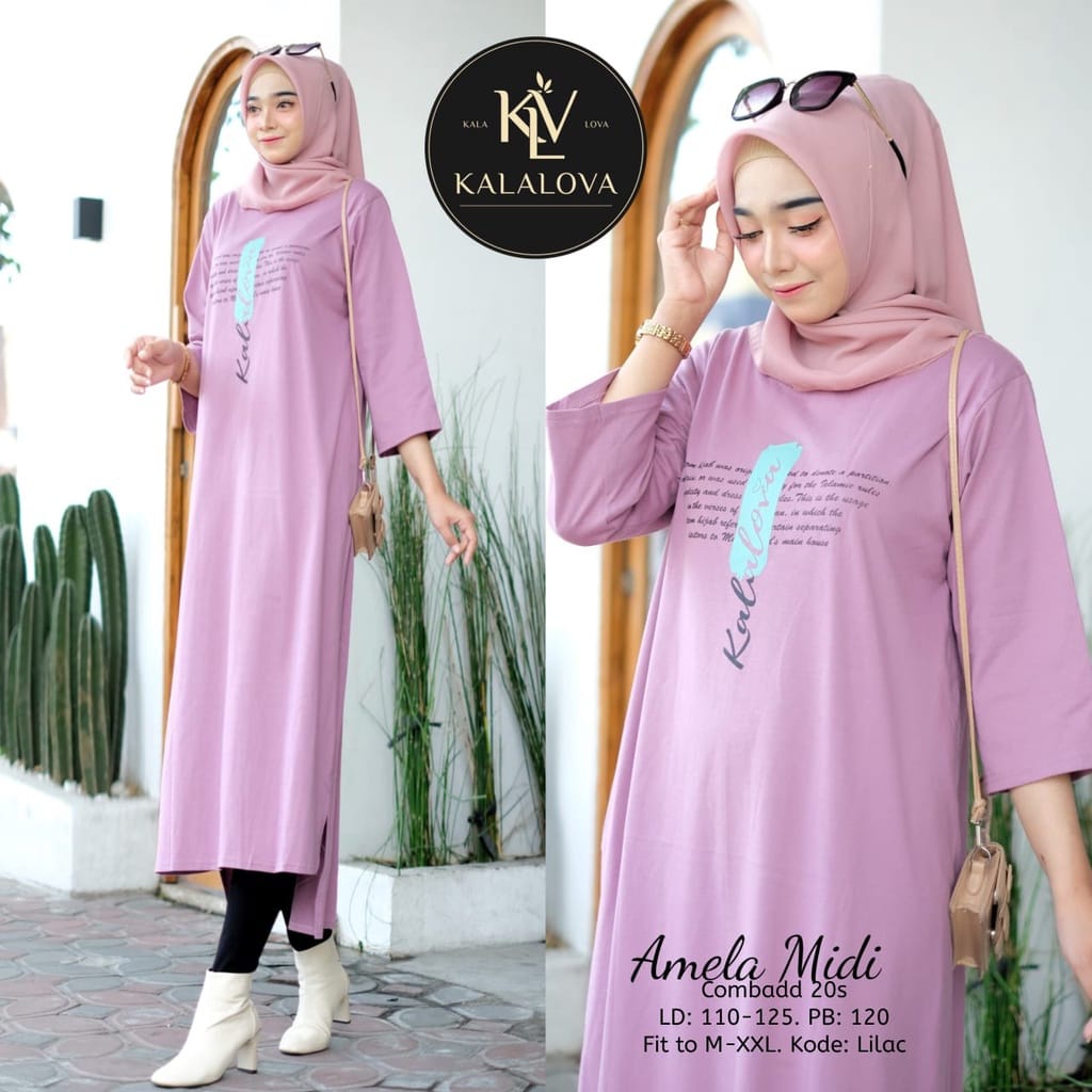 Amela Midi Dress Korea Baju Wanita Jumbo Home Dress Ootd Kekinian Baju Remaja Perempuan Matt Combad Aplikasi Sablon