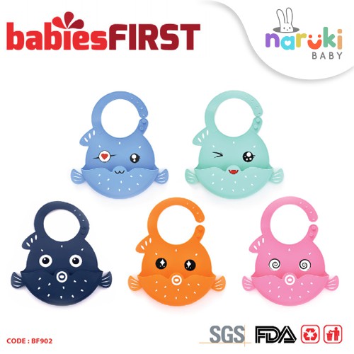 BabiesFirst Pufferfish Silicone Baby Bib Slabber Anti Air Celemek Bayi BF902