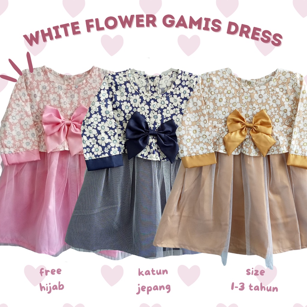 gamis dress balita anak perempuan dress gamis anak perempuan dress muslim anak 0-2 tahun WHITE FLOWER GAMIS DRESS