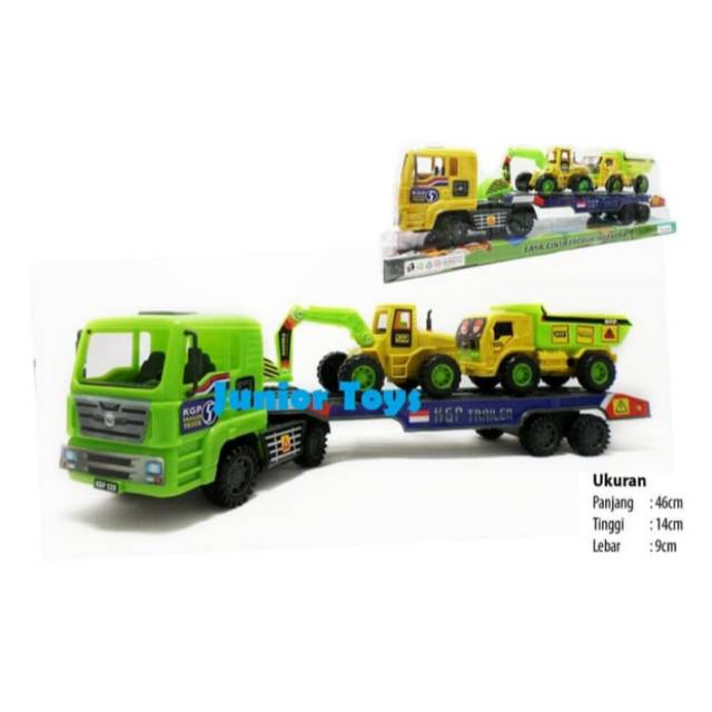 MAINAN TRUK TRAILER BESAR DAN 2 MOBIL TRUK