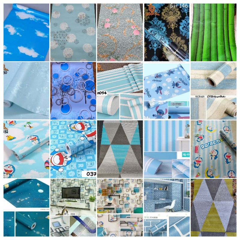 WALLPAPER BIRU WALLPAPER DINDING WALPAPER DINDING BIRU AWAN EMBOS SALUR BIRU