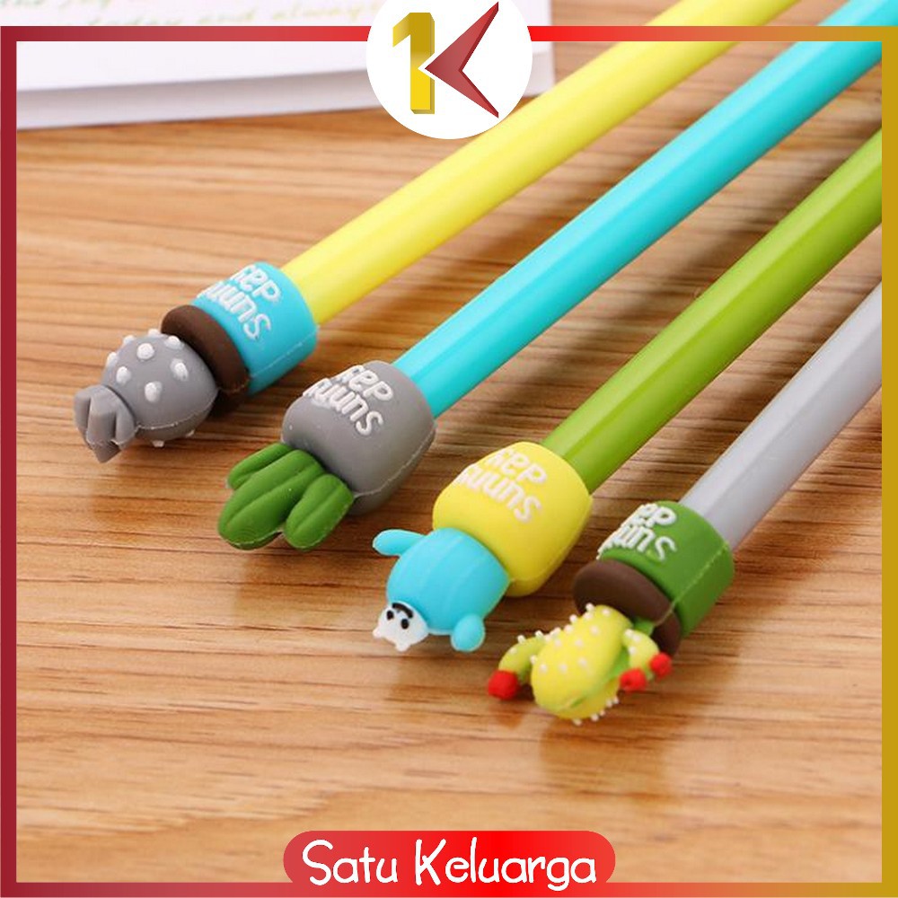 SK-A16 Pulpen Gel Karakter Kaktus / Pena Kaktus / Bolpen Gel / Pulpen Lucu Unik Bentuk Pot Kaktus-2