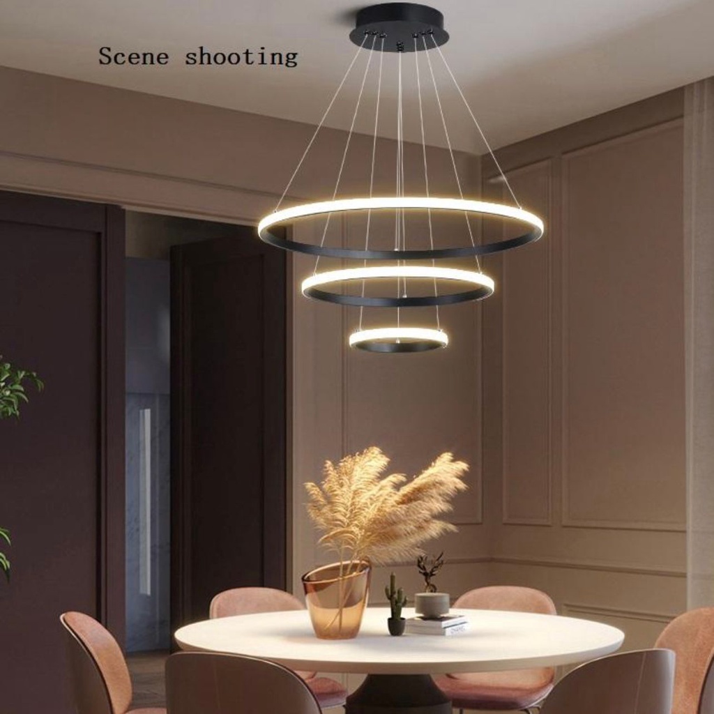 Lampu Gantung Hias Mewah Luxury Premium Minimalis Modern Aesthetic Estetik 3 Ring Pendant LED - Hitam