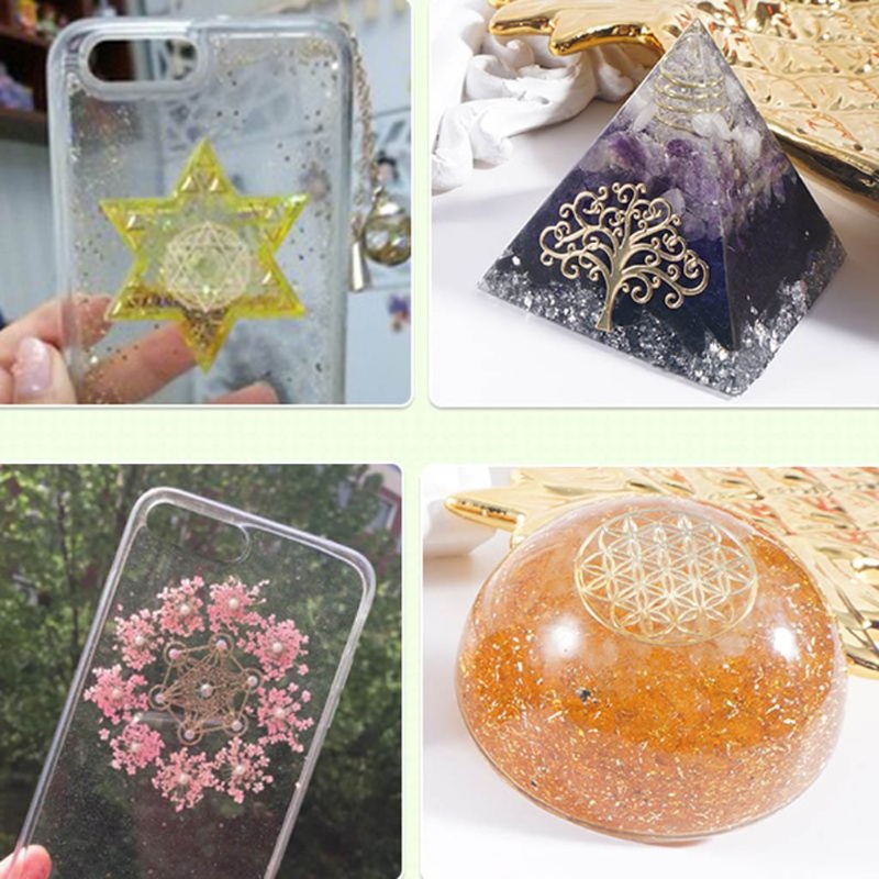 SIY  30Pc 7 Chakra Copper Energy Tower Orgonite Sticker Flower Life Tree Pyramid Epoxy Resin Fillings Material Jewelry Making