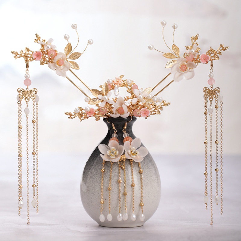 SIY  Women Girls Chinese Hanfu Dress Jewelry Sets Antique Tassel Floral Hairpins Earrings Hair Forks Headpieces Accessories