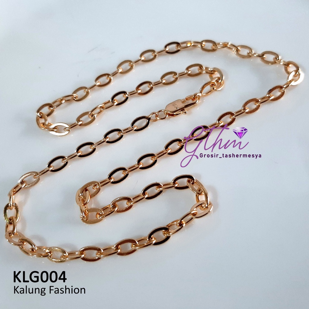 kalung wanita rantai polos KLG004 anti karat mewah berkilau seperti emas asli jual titanium xuping