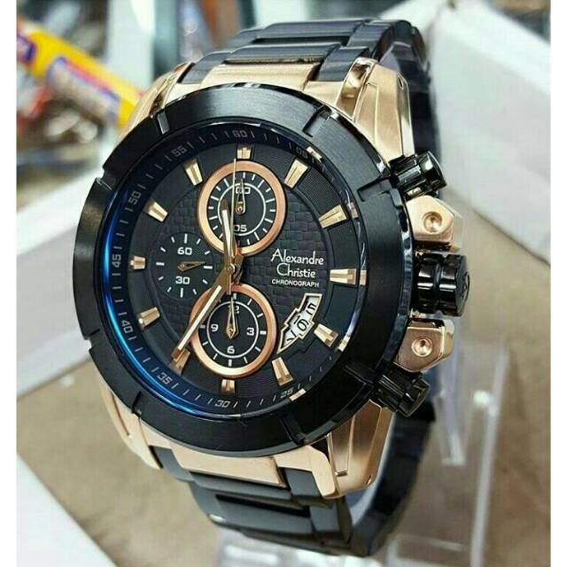 TERMURAH JAM TANGAN PRIA ALEXANDRE CHRISTIE COWOK ROSEGOLD BLACK RANTAI AC 6226 HITAM ROSEGOLD