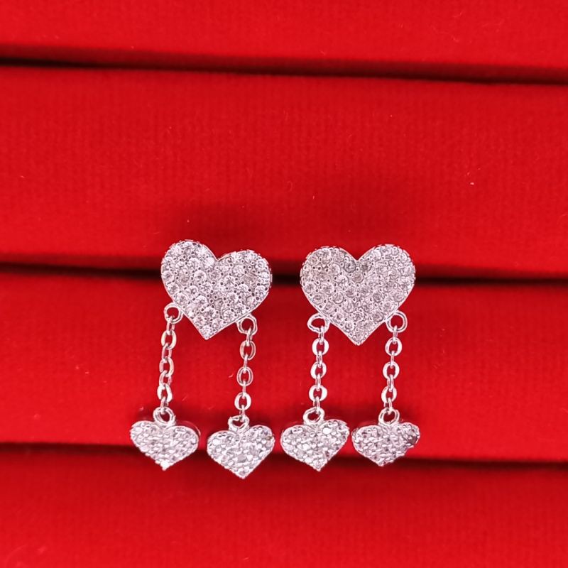 Anting Giwang Love Giwir (Anting tusuk/ Pelik) full pmt putih cantik asli perak lapis emas putih