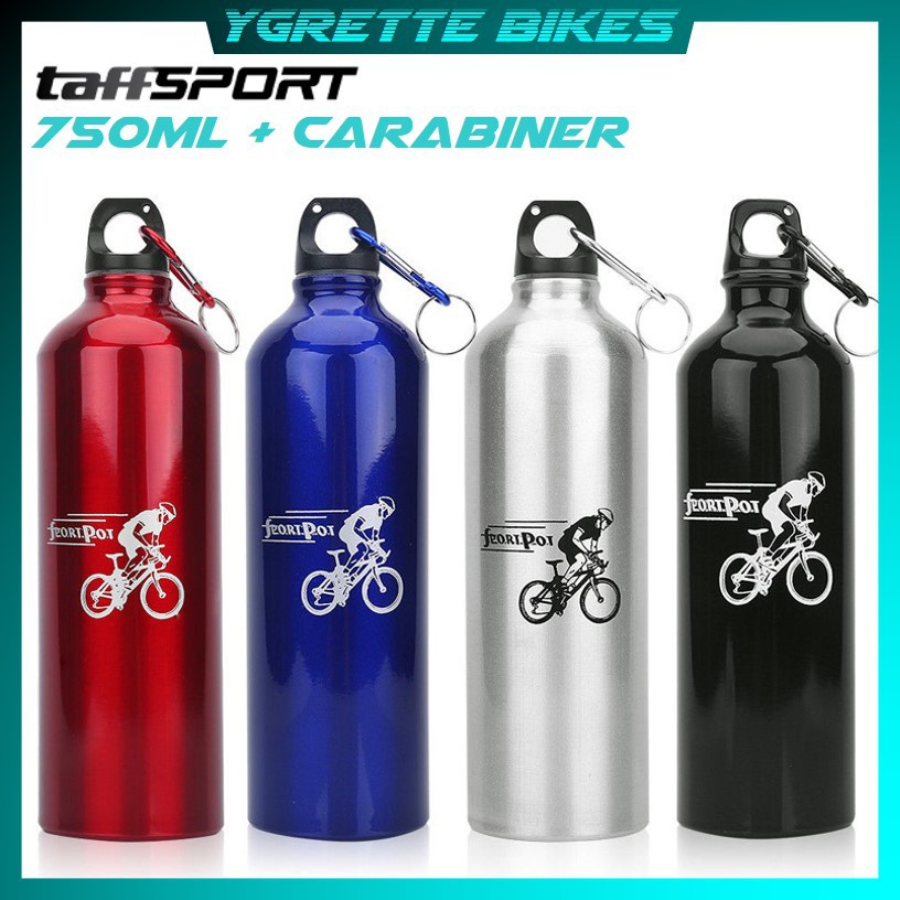 TaffSPORT Botol Minum Olahraga Aluminium 750ml Dengan Karabiner - H2GO - Silver