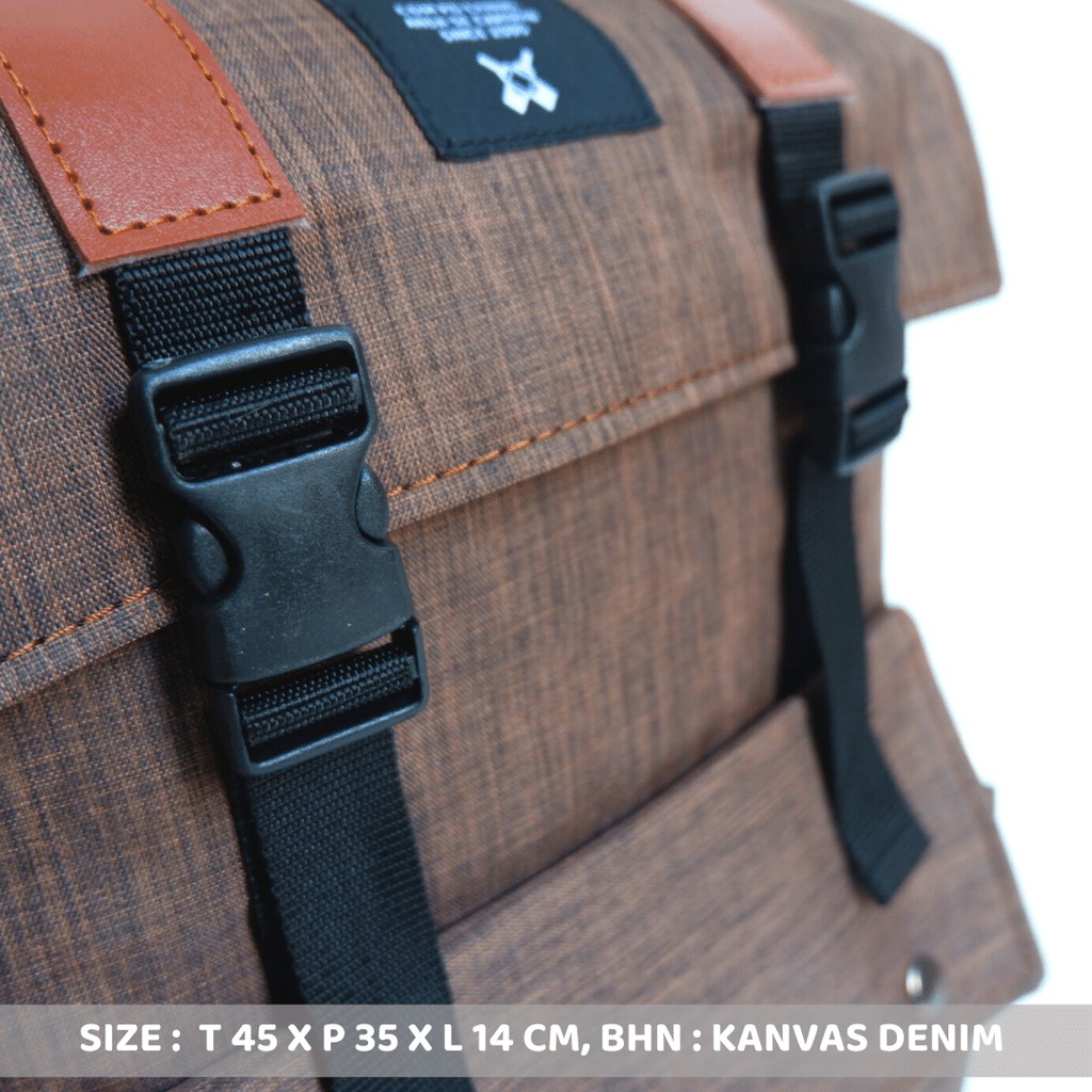 Ransel kanvas super premium tempat laptop bahan denim muat banyak barang ada tempat botol minum