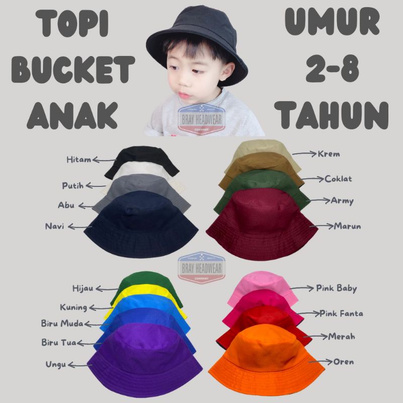 Topi Bucket Anak Polos Laki Laki / Perempuan Bolak Balik Mantap dan Murah