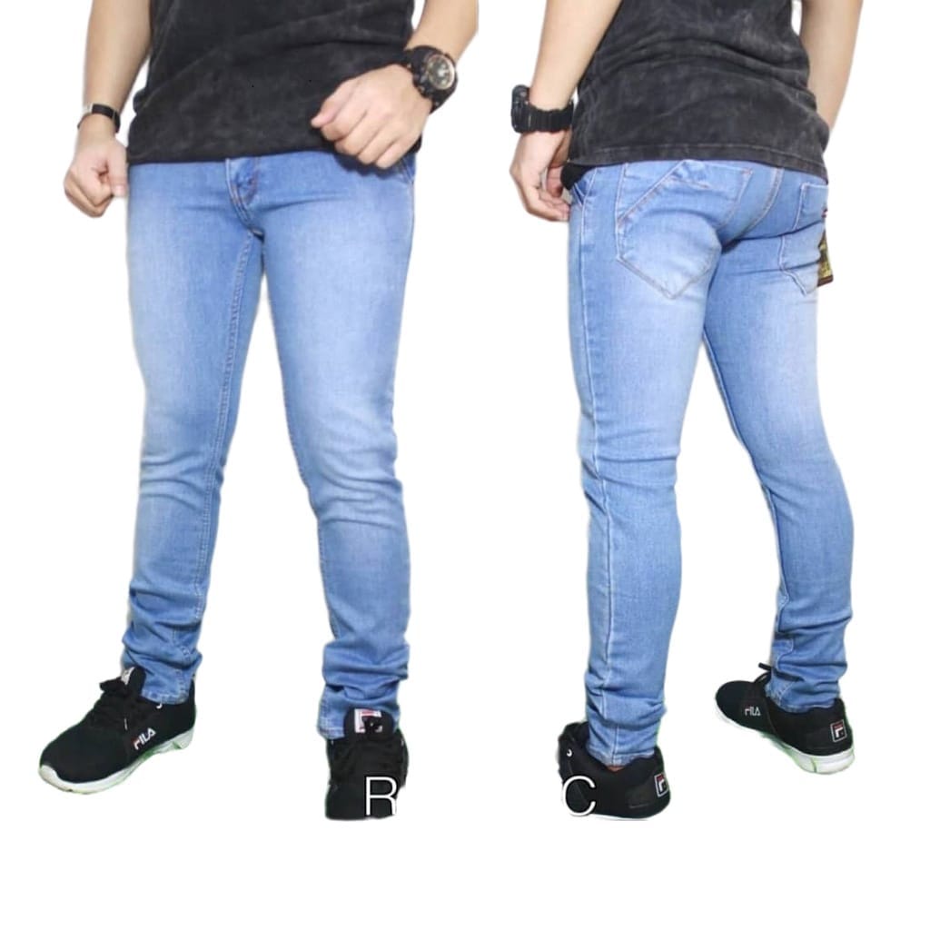 celana jeans pensil slimfit skinny cowok pria biru dongker biru muda hitam pekat diskon cod free ongkir