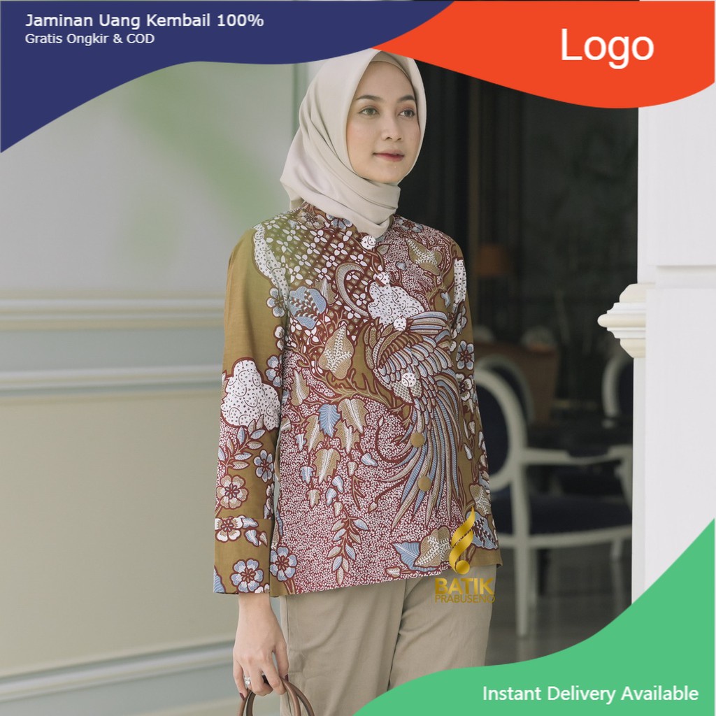 MERAK COKLAT BATIK WANITA ATASAN MODERN LENGAN PANJANG BAJU KERJA PREMIUM KATUN PRINTING LAPIS TRIKO
