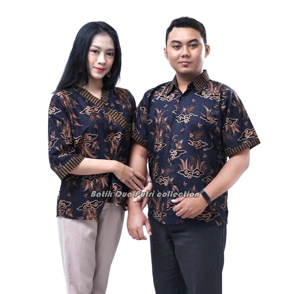 Couple Batik Blouse Wanita Kemeja Pria S-M-L-XL-XXL-3L-4L-5L  Batik Dua Putri Collection