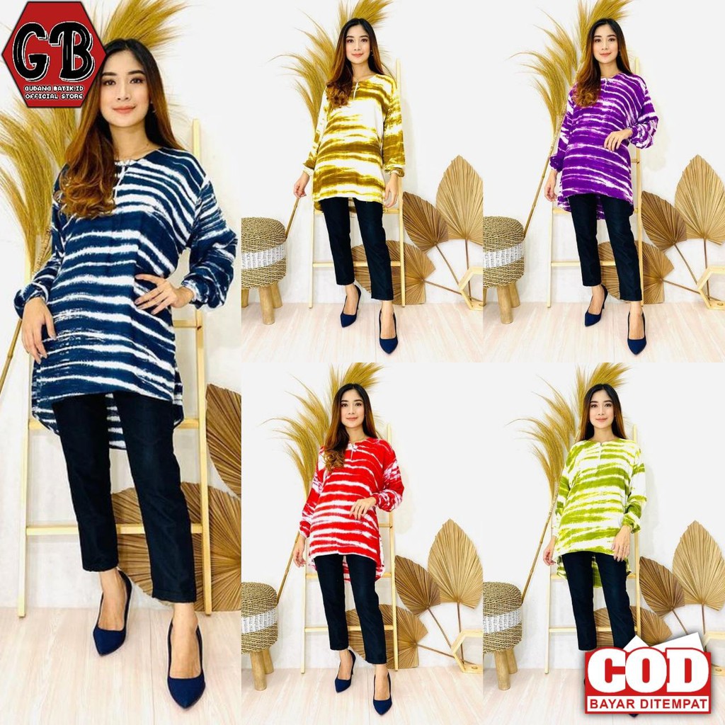 Blus Wanita Jumputan Motif Garis Busui Resleting Depan ...