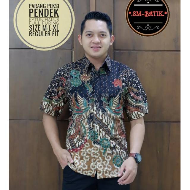 Hem Batik Pria/Batik Lengan Pendek PARANG PEKSI HITAM Lapis Furing