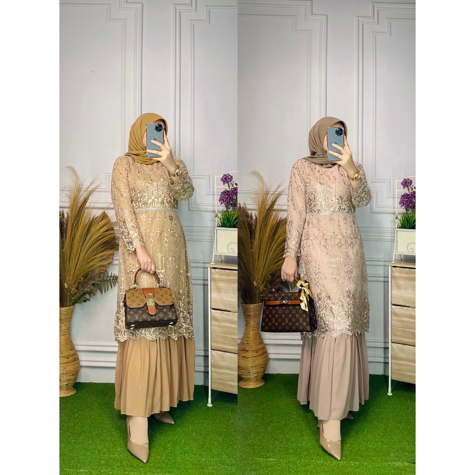 Gamis modern syahrini  / kebaya modern / gamis pesta / dress tutu seruty/ gamis pesta / gamis terbar
