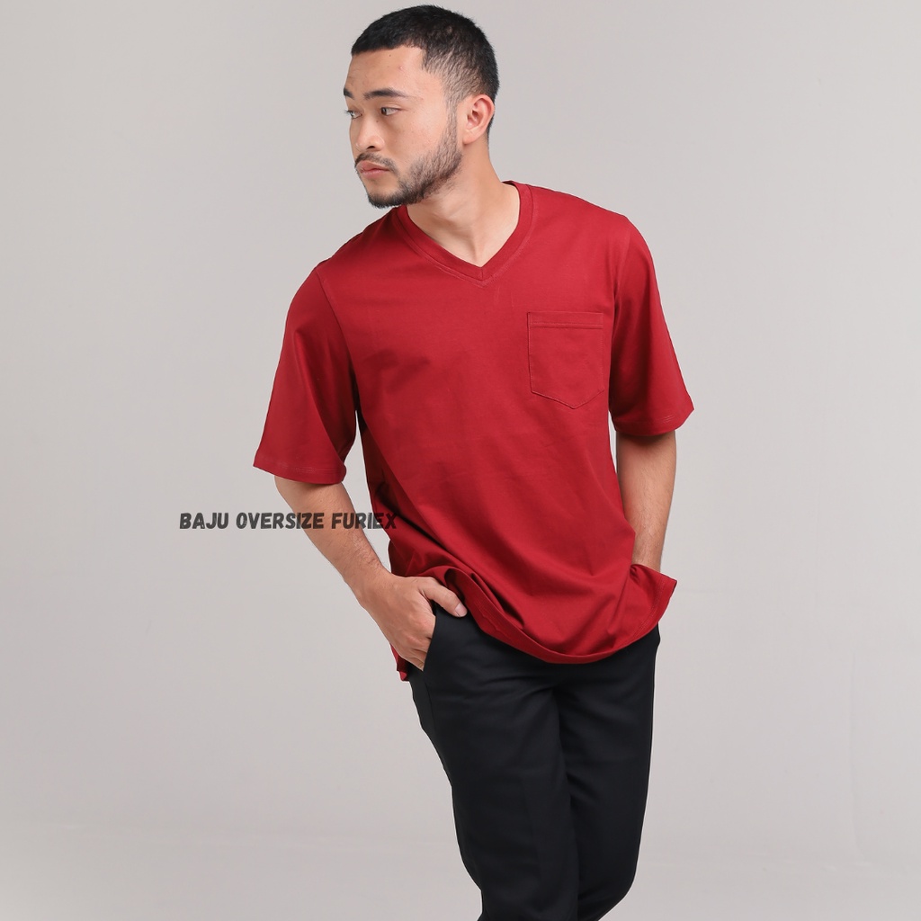 Kaos Oversize V Neck kaos polos pocket baju oversize pria korea style