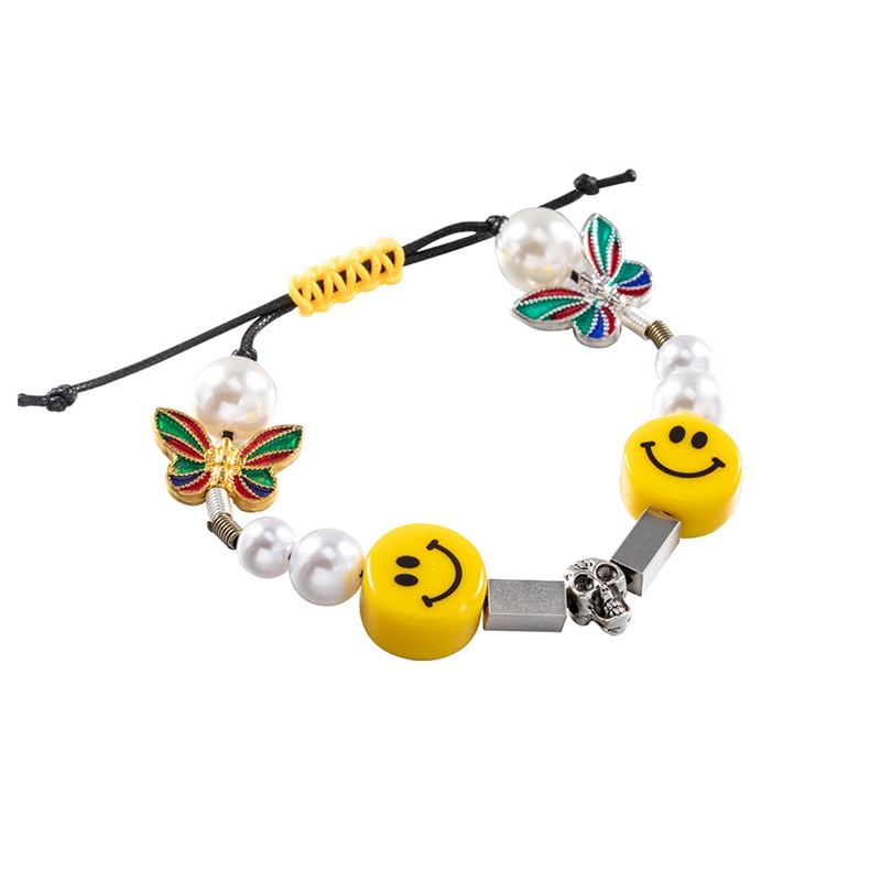 Gelang Manik-Manik Mutiara Desain Smiley Gaya Hip Hop Punk Untuk Pria Dan Wanita