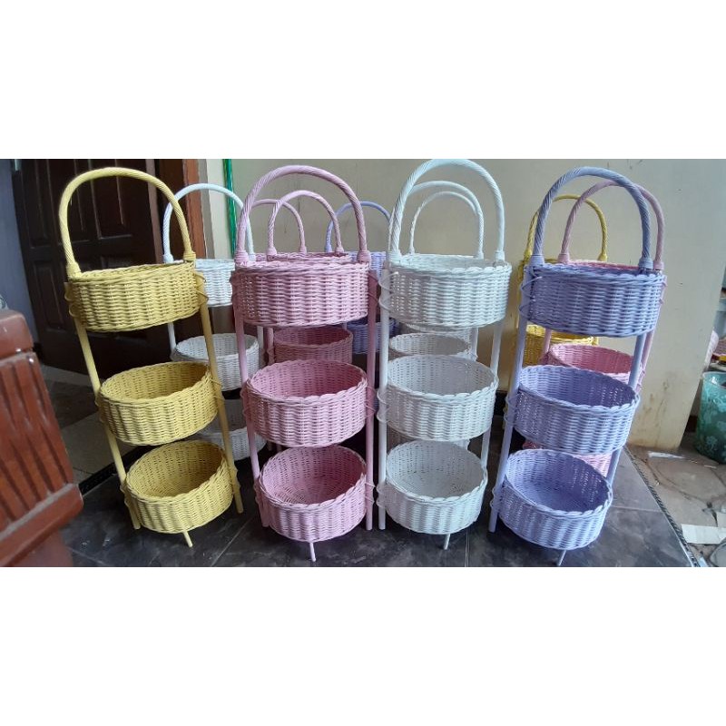 keranjang susun bawang tingkat 3 rotan asli