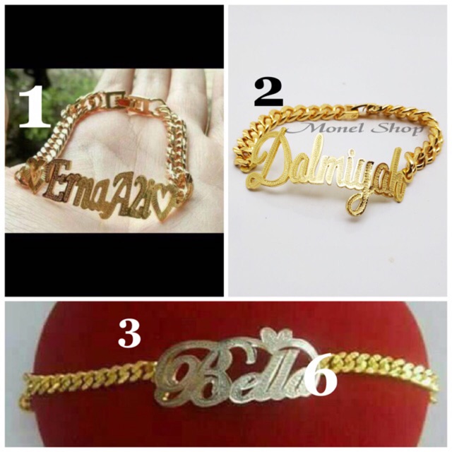 Gelang Nama Gold + Grafir Kombinasi Love Uk.Standar