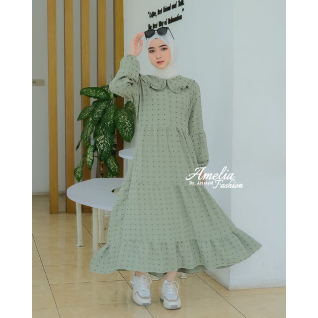 MEYDA MIDI DRESS LEBARAN 2025 || GAMIS CRINKLE URAGIRI TWO TONE ORI AMELIA FASHION BY ARRASYID || MI