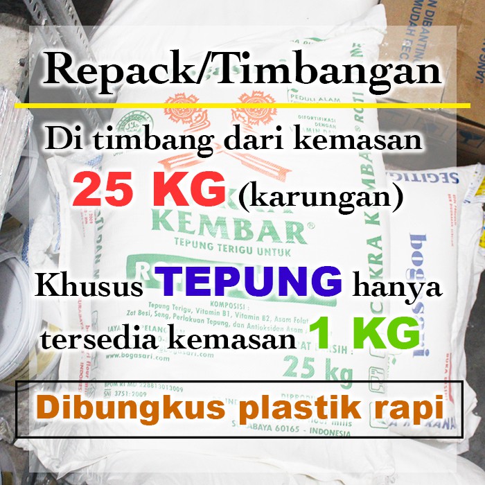

Tepung Protein Tinggi Cakra Kembar 1kg timbang