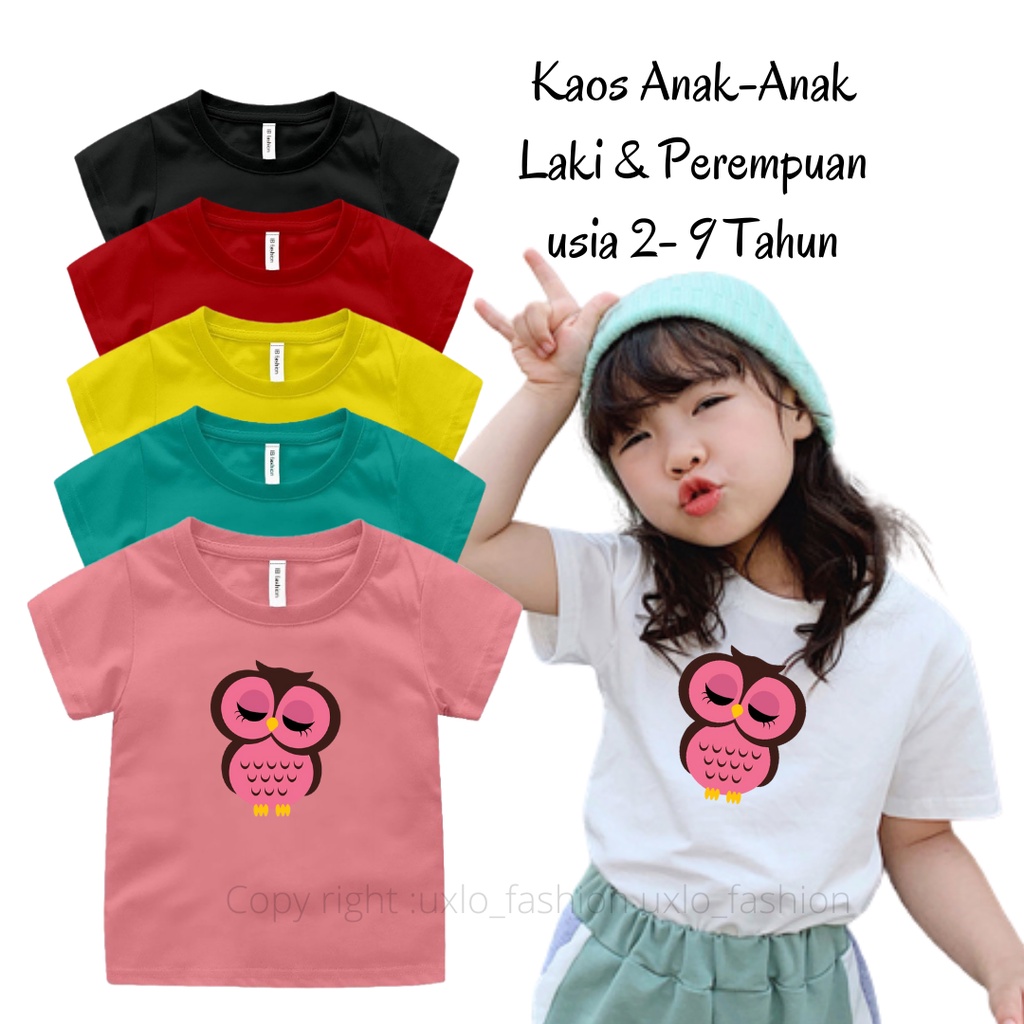 Baju Kaos Anak Perempuan Murah Motif Owls Sablon Digital Umur 2 3 4 5 6 7 8 9 Tahun Uxlo Fashion