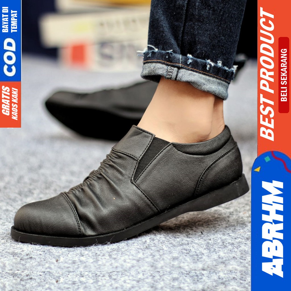 ABRHM X WRINGKLE Sepatu kasual Pria Sepatu Pria Casual Kulit Pu Ori Cowo/Cowok Sepatu Kerja Kantor Semi Formal Kuliah Kondangan Gaya keren Kekinian Murah Terlaris