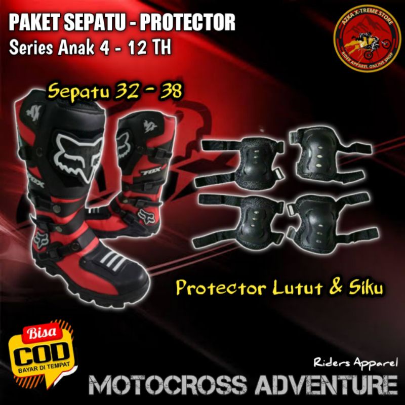 SEPATU TRAIL ANAK PAKET PROTECTOR SIKU DAN LUTUT MOTOCROSS OFFROAD ADVENTURE