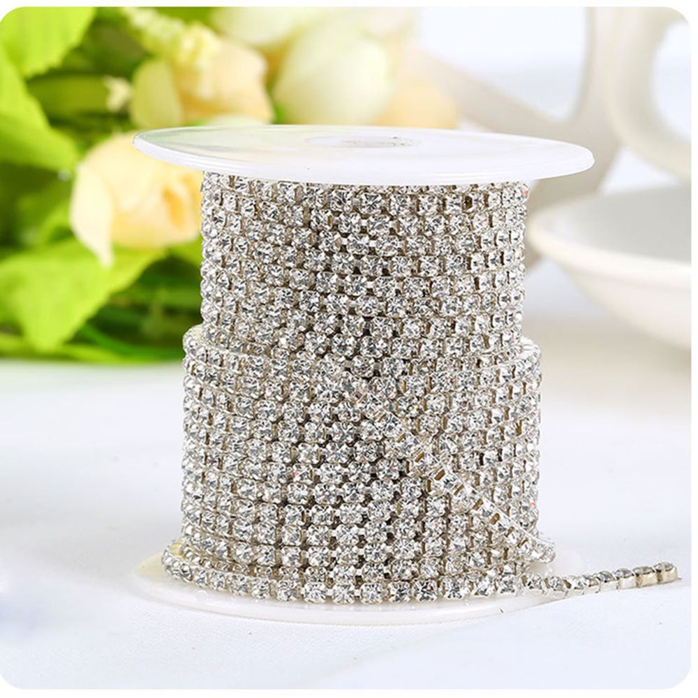 [Bayar Di Tempat]Chain Sparkling DIY Silver Crystal Rhinestone 1 Yard 1-row 2-row 3-row Trim