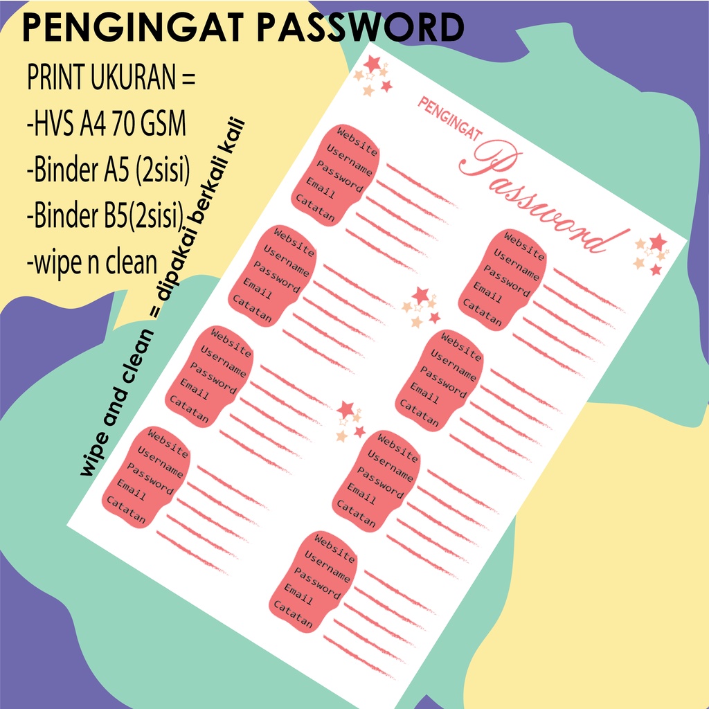 

BLANGKO DAFTAR CATATAN PASWORD PENGINGAT PASWORD BISA WIPE AND CLEAN BISA DITULISI LALU DIHAPUS