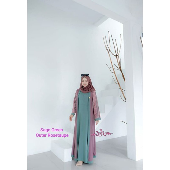 Haura Dress Brukat by ORI Zahin // Gamis Abaya  set Cardi Brukat // Gamis mix outer brukat by Zahin