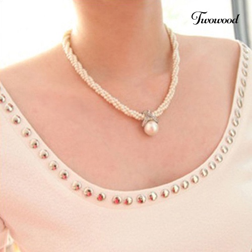 Kalung Choker Rantai Dengan Liontin Mutiara Imitasi Untuk Wanita