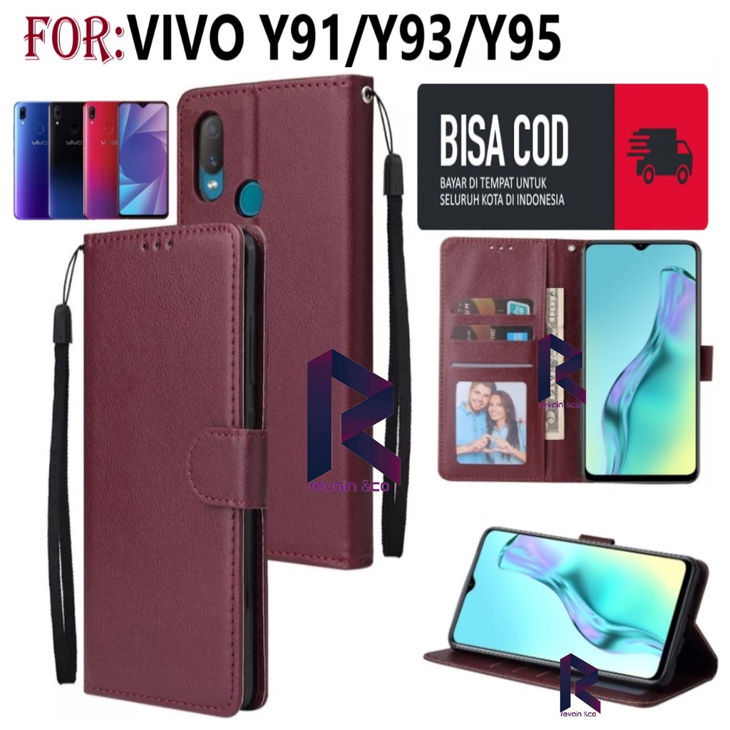 VIVO Y91 Y93 Y95 CASING DOMPET FLIP WALLET LEATHER KULIT PREMIUM SARUNG BUKA TUTUP FLIP CASE VIVO Y91 Y93 Y95