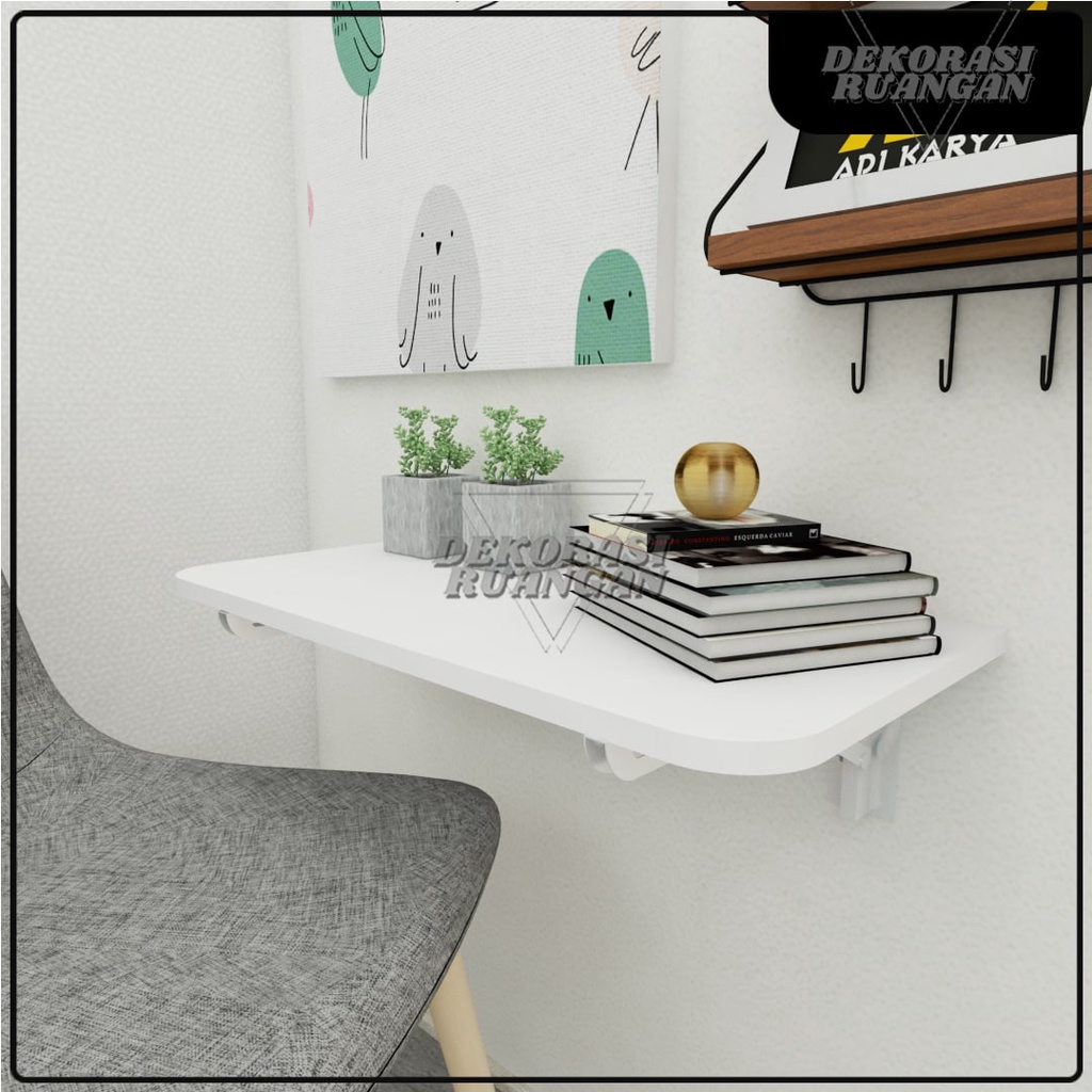 Meja Lipat Dinding 60 x 30 Meja Belajar Kerja Dinding Ambalan Tempel Braket Besi Engsel Laptop Kompu