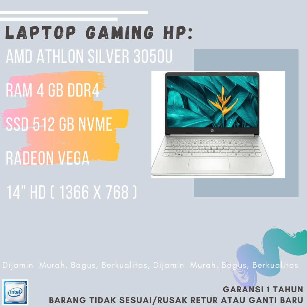 LAPTOP GAMING HP ATHLON SILVER 3050U 4GB SSD 512GB E141