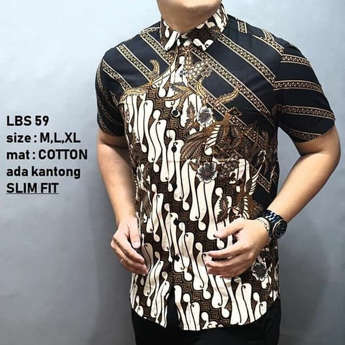 BAJU BATIK PRIA SLIM FIT LENGAN PENDEK BATIK PRINTING PREMIUM HALUS LBS59