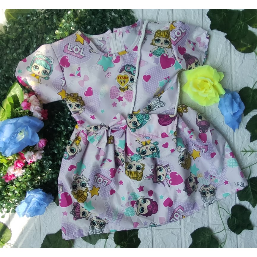 Dress Anak Printing Animasi | Dress motif Lucu bahan Katun lembut | size 1-14 | TERMASUK TAS / Dress Bayi Karakter Printing